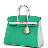 Hermes Special Order (HSS) Birkin 25 Bi-Color Menthe and Bleu Brume Chevre Mysore Brushed Gold Hardware - Thumbnail View 5