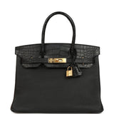 Hermes Birkin 30 Black Togo and Matte Alligator Touch Gold Hardware