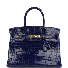 Pre-owned Hermes Birkin 30 Bleu Electric Shiny Niloticus Crocodile Gold Hardware
