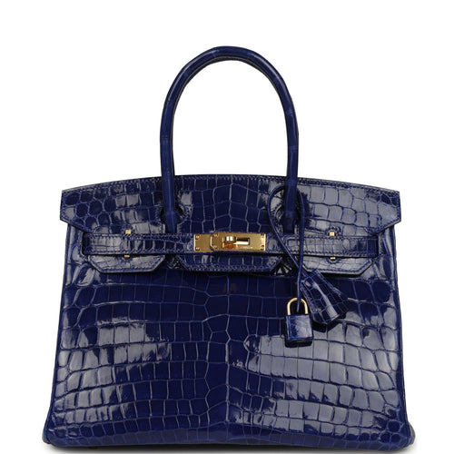 Pre-owned Hermes Birkin 30 Bleu Electric Shiny Niloticus Crocodile Gold Hardware