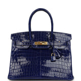 Pre-owned Hermes Birkin 30 Bleu Electric Shiny Niloticus Crocodile Gold Hardware - Thumbnail View 1