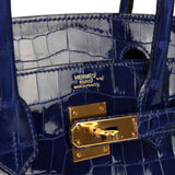 Pre-owned Hermes Birkin 30 Bleu Electric Shiny Niloticus Crocodile Gold Hardware - Thumbnail View 7