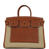 Hermes Birkin 35 A L'Envers Ficelle-Ecru H Dyed Canvas and Fauve Barenia Faubourg Palladium Hardware - Thumbnail View 1