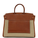 Hermes Birkin 35 A L'Envers Ficelle-Ecru H Dyed Canvas and Fauve Barenia Faubourg Palladium Hardware - Thumbnail View 4