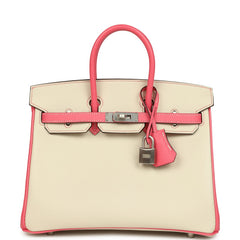 Hermes Special Order (HSS) Birkin 25 Craie and Rose Azalee Epsom Brushed Palladium Hardware