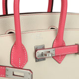 Hermes Special Order (HSS) Birkin 25 Craie and Rose Azalee Epsom Brushed Palladium Hardware