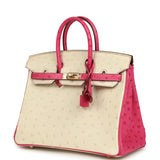 Hermes Special Order (HSS) Birkin 25 Rose Tyrien and Beton Ostrich Permabrass Hardware