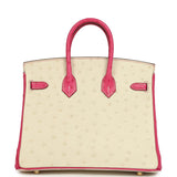 Hermes Special Order (HSS) Birkin 25 Rose Tyrien and Beton Ostrich Permabrass Hardware
