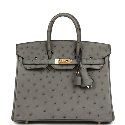 Hermes Birkin 25 Gris Meyer Ostrich Gold Hardware