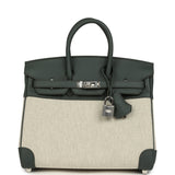 Hermes Birkin 25 Ecru-Vert Amande Toile H Canvas and Vert Mangrove Swift Palladium Hardware