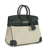 Hermes Birkin 25 Ecru-Vert Amande Toile H Canvas and Vert Mangrove Swift Palladium Hardware