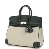 Hermes Birkin 25 Ecru-Vert Amande Toile H Canvas and Vert Mangrove Swift Palladium Hardware