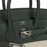 Hermes Birkin 25 Ecru-Vert Amande Toile H Canvas and Vert Mangrove Swift Palladium Hardware