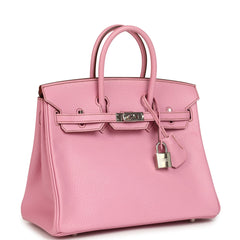 Pre-owned Hermes Birkin 25 Bubblegum Chevre Mysore Palladium Hardware