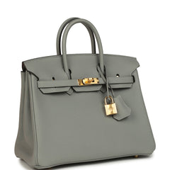 Hermes Birkin 25 Gris Mouette Togo Gold Hardware
