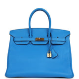 Pre-owned Hermes Birkin 35 Bleu Hydra Clemence Gold Hardware - Thumbnail View 1