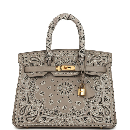 Pre-owned Hermes Jay Ahr Birkin 30 Gris Asphalte Epsom Bandana Embroidery Gold Hardware
