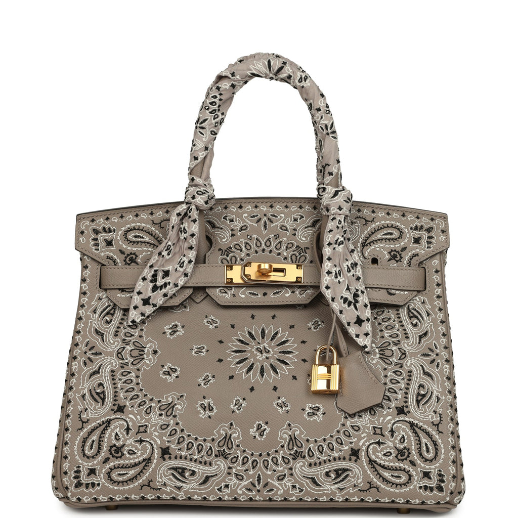 Pre-owned Hermes Jay Ahr Birkin 30 Gris Asphalte Epsom Bandana Embroid