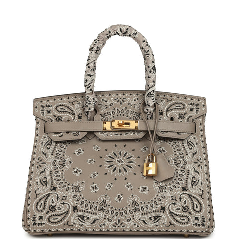 Pre-owned Hermes Jay Ahr Birkin 30 Gris Asphalte Epsom Bandana Embroidery Gold Hardware