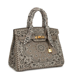 Pre-owned Hermes Jay Ahr Birkin 30 Gris Asphalte Epsom Bandana Embroidery Gold Hardware