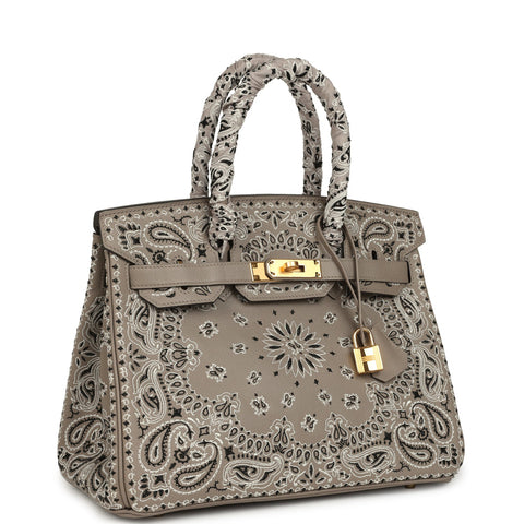 Pre-owned Hermes Jay Ahr Birkin 30 Gris Asphalte Epsom Bandana Embroidery Gold Hardware