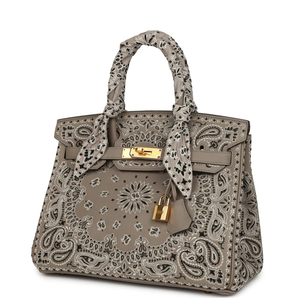 Pre-owned Hermes Jay Ahr Birkin 30 Gris Asphalte Epsom Bandana Embroid