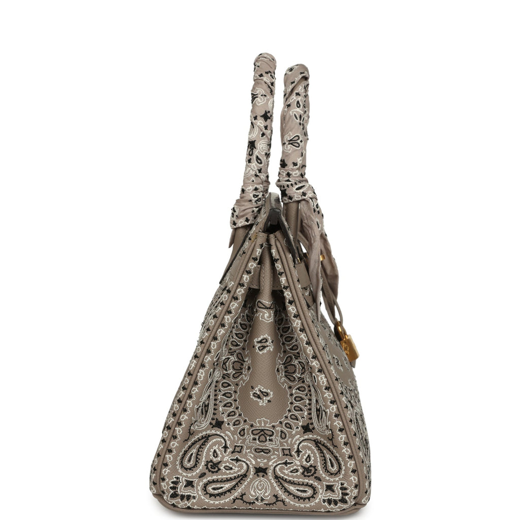 Pre-owned Hermes Jay Ahr Birkin 30 Gris Asphalte Epsom Bandana Embroid