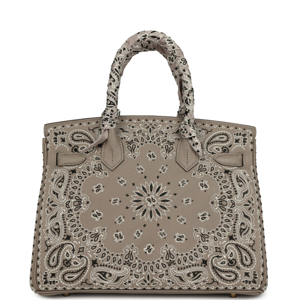 Pre-owned Hermes Jay Ahr Birkin 30 Gris Asphalte Epsom Bandana Embroid