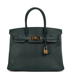 Pre-owned Hermes Birkin 30 Vert Cypress Chevre de Coromandel Gold Hardware