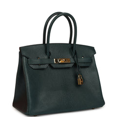 Pre-owned Hermes Birkin 30 Vert Cypress Chevre de Coromandel Gold Hardware