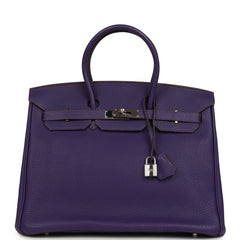 Pre-owned Hermes Birkin 35 Violet Togo Palladium Hardware