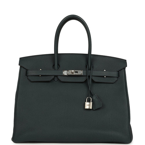 Pre-owned Hermes Birkin 35 Vert Rousseau Togo Palladium Hardware