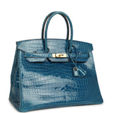 Pre-owned Hermes Birkin 35 Mykonos Shiny Porosus Crocodile Gold Hardware - Thumbnail View 2