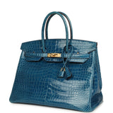 Pre-owned Hermes Birkin 35 Mykonos Shiny Porosus Crocodile Gold Hardware - Thumbnail View 5