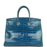 Pre-owned Hermes Birkin 35 Mykonos Shiny Porosus Crocodile Gold Hardware - Thumbnail View 4