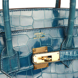 Pre-owned Hermes Birkin 35 Mykonos Shiny Porosus Crocodile Gold Hardware - Thumbnail View 7