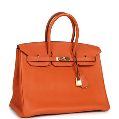 Pre-owned Hermes Birkin 35 Orange Togo Gold Hardware