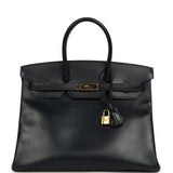 Pre-owned Hermes Birkin 35 Bleu Navy Box Gold Hardware - Thumbnail View 1