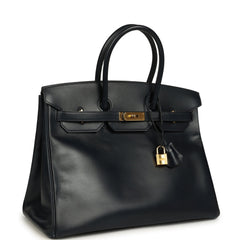 Pre-owned Hermes Birkin 35 Bleu Navy Box Gold Hardware