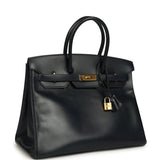 Pre-owned Hermes Birkin 35 Bleu Navy Box Gold Hardware - Thumbnail View 2