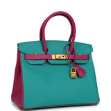 Hermes Special Order (HSS) Birkin 30 Bleu Paon and Rose Poupre Brushed Gold Hardware - Thumbnail View 2