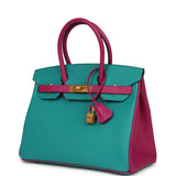Hermes Special Order (HSS) Birkin 30 Bleu Paon and Rose Poupre Brushed Gold Hardware - Thumbnail View 5