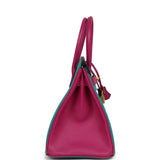 Hermes Special Order (HSS) Birkin 30 Bleu Paon and Rose Poupre Brushed Gold Hardware - Thumbnail View 3