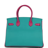 Hermes Special Order (HSS) Birkin 30 Bleu Paon and Rose Poupre Brushed Gold Hardware - Thumbnail View 4