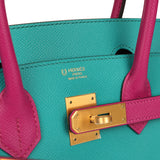 Hermes Special Order (HSS) Birkin 30 Bleu Paon and Rose Poupre Brushed Gold Hardware - Thumbnail View 7
