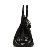 Pre-owned Hermes Birkin 25 Black Shiny Porosus Crocodile Gold Hardware