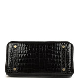 Pre-owned Hermes Birkin 25 Black Shiny Porosus Crocodile Gold Hardware