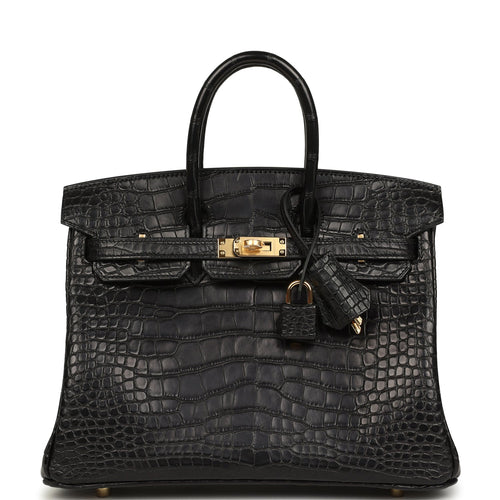 Hermes Birkin 25 Black Matte Alligator Gold Hardware