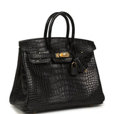 Hermes Birkin 25 Black Matte Alligator Gold Hardware