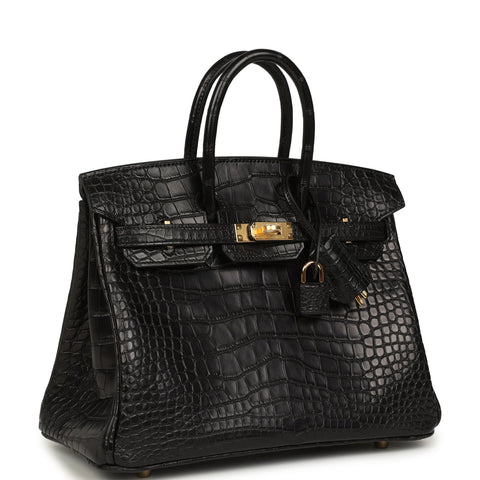 Hermes Birkin 25 Black Matte Alligator Gold Hardware